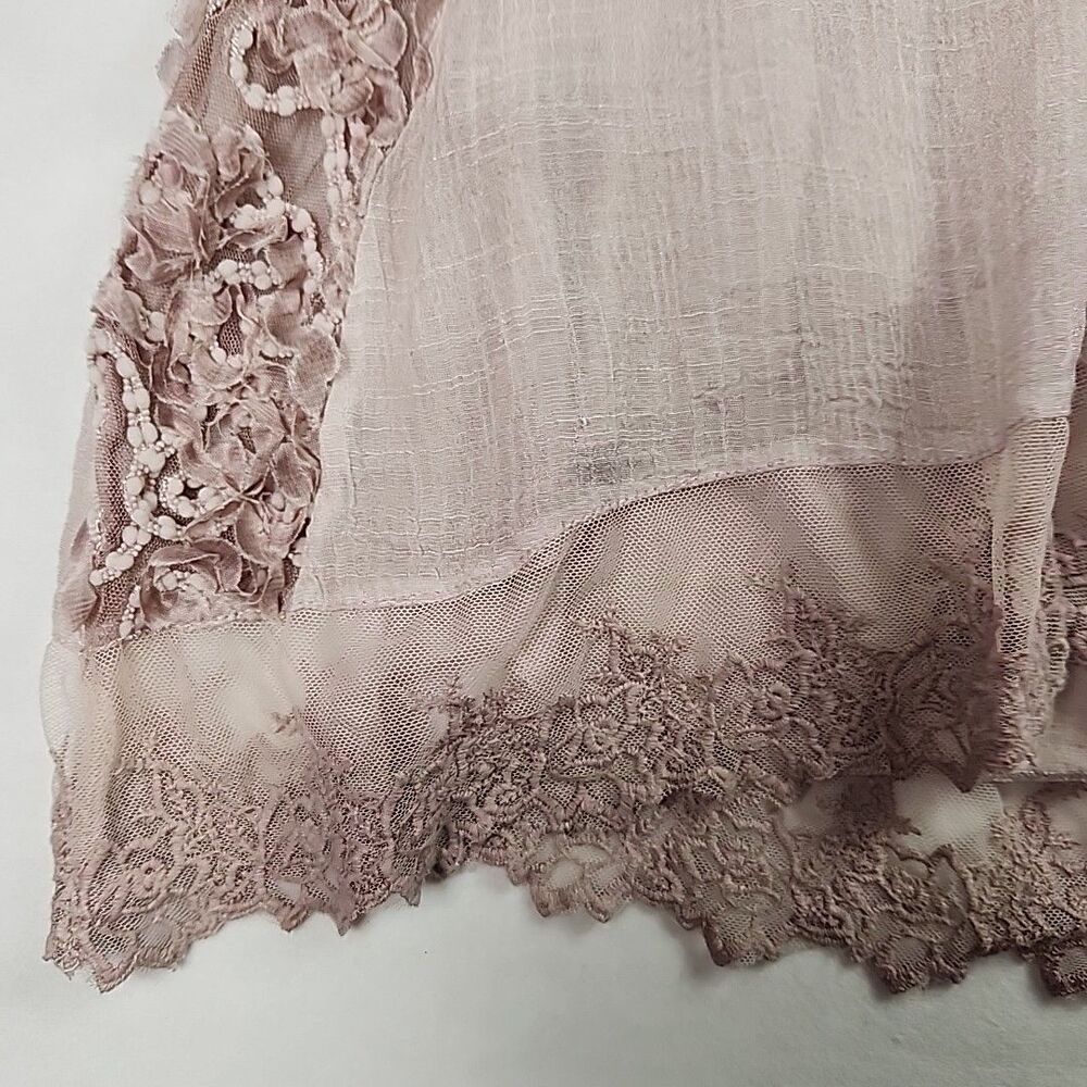 Feratelli Long Sleeve Floral Applique Tunic Lace Top Pink Blouse Shirt Small - Picture 7 of 13